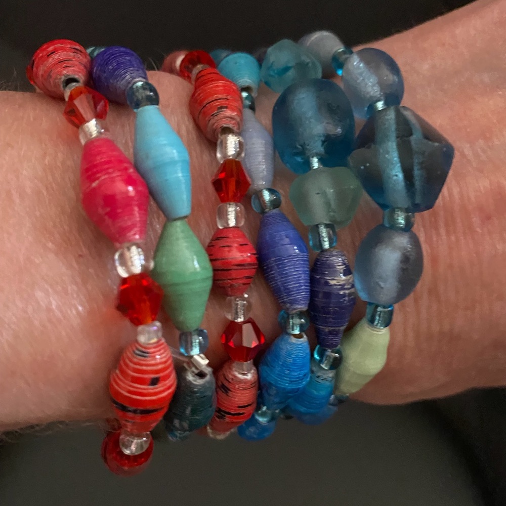 Handcrafted Stretch Recycled Paper Bead Bracelets 2-Piece Set - Picture 7 of 7